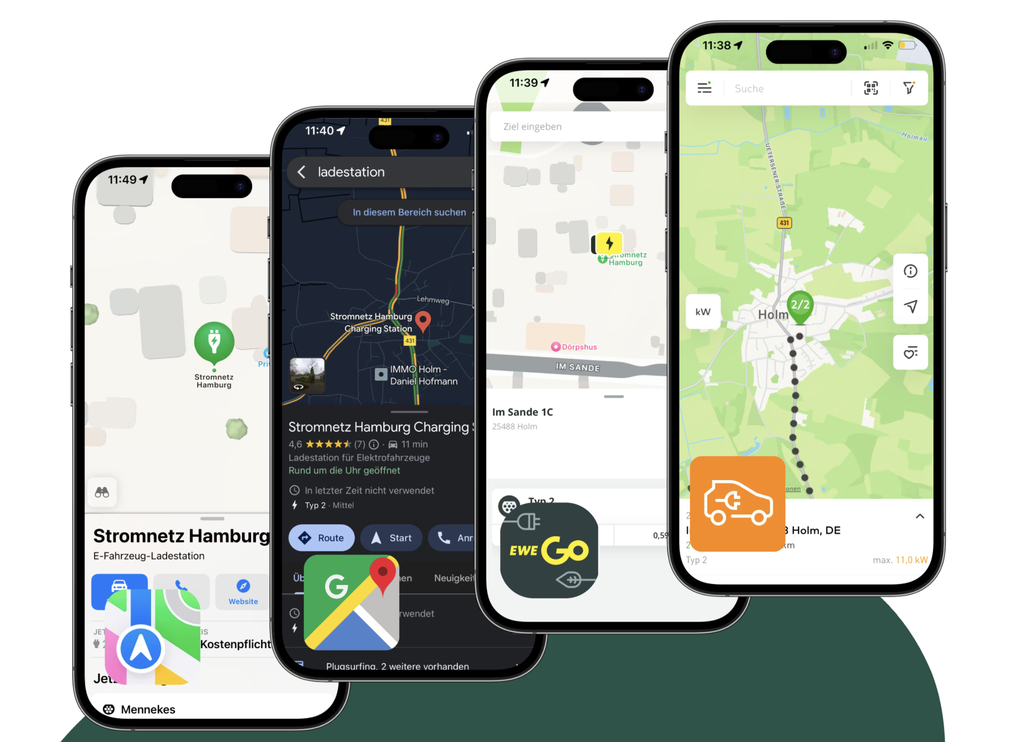 In Google Maps, Apple Maps & im Auto-Navi