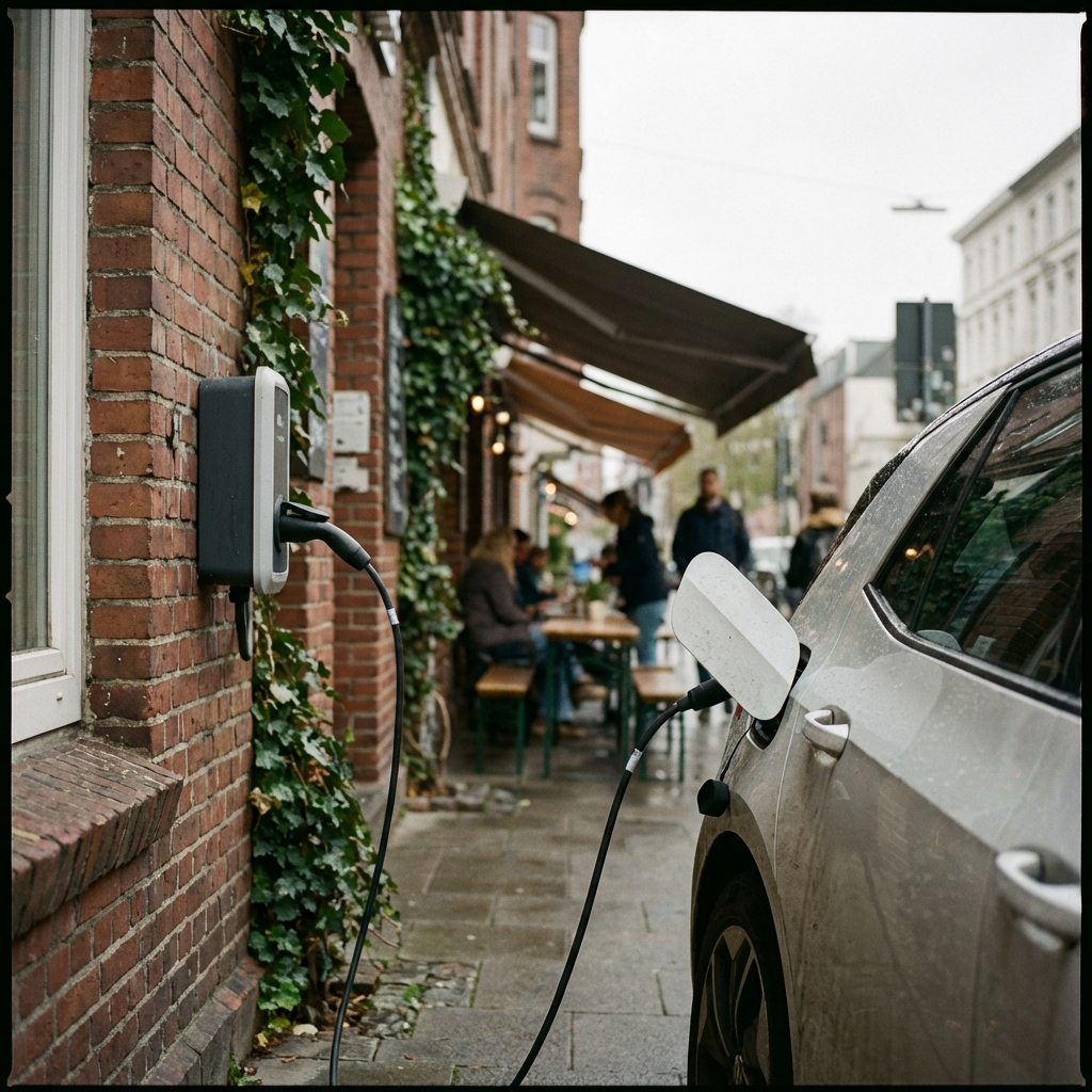 Moderne Ladestation an einem Café